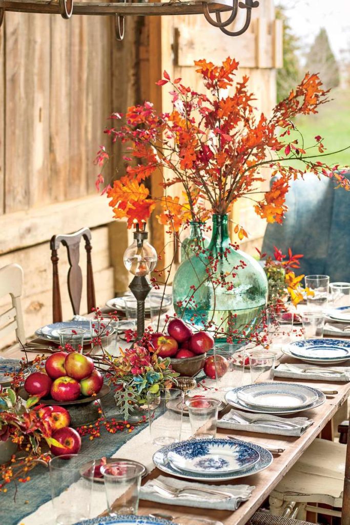 thanksgiving table centerpieces fall decor setting settings dinner decorations centerpiece tables decoration harvest kill autumn leaves holiday southernliving tall bright