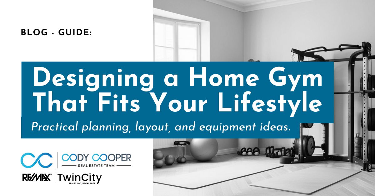 Text reading: Designing a Home Gym That Fits Your Lifestyle. Practical planning, layout and equipment ideas.