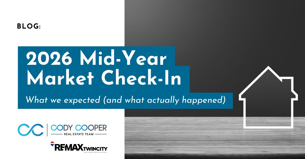 Text reading: 2026 mid-year market check in: What we expected (and what actually happened). A white outline of a house on a dark background.